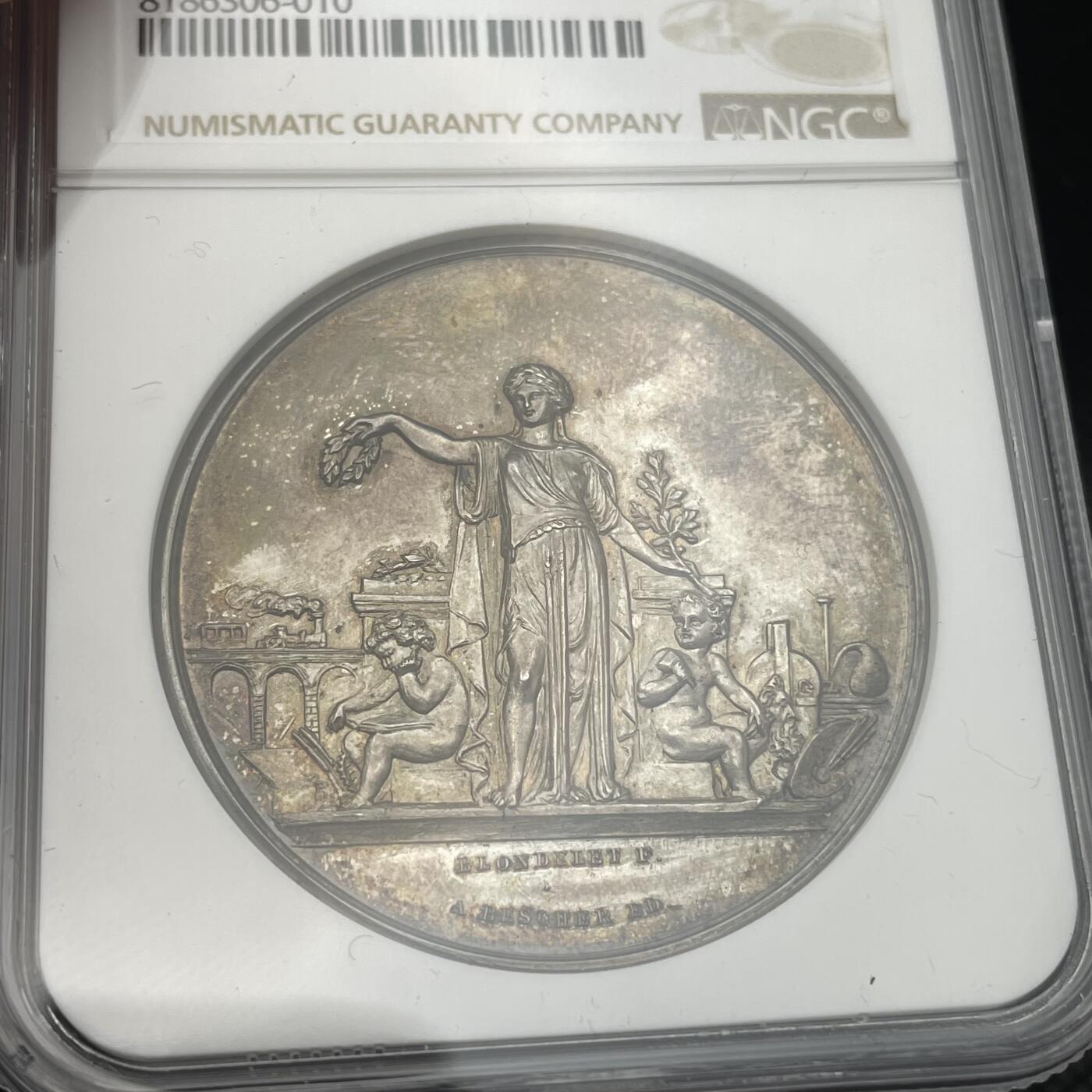 「木头集藏」章牌专场-第50期 A.BESCHER～1893年法国布尔日美术学院银奖章，直径：42 mm，边铭：丰饶角 ARGENT