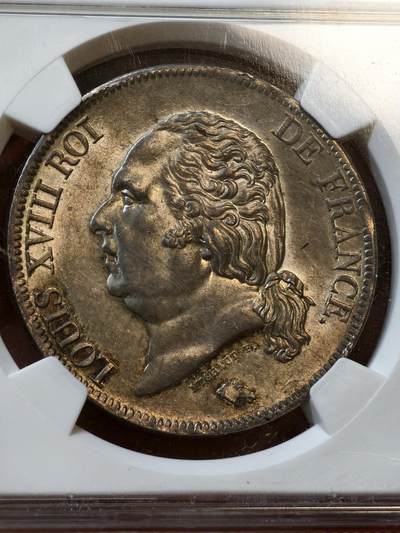 NGC-MS62法国1824年鲁昂厂路易十八5法郎银币 - NGC-MS62法国1824年鲁昂厂路易十八5法郎银币