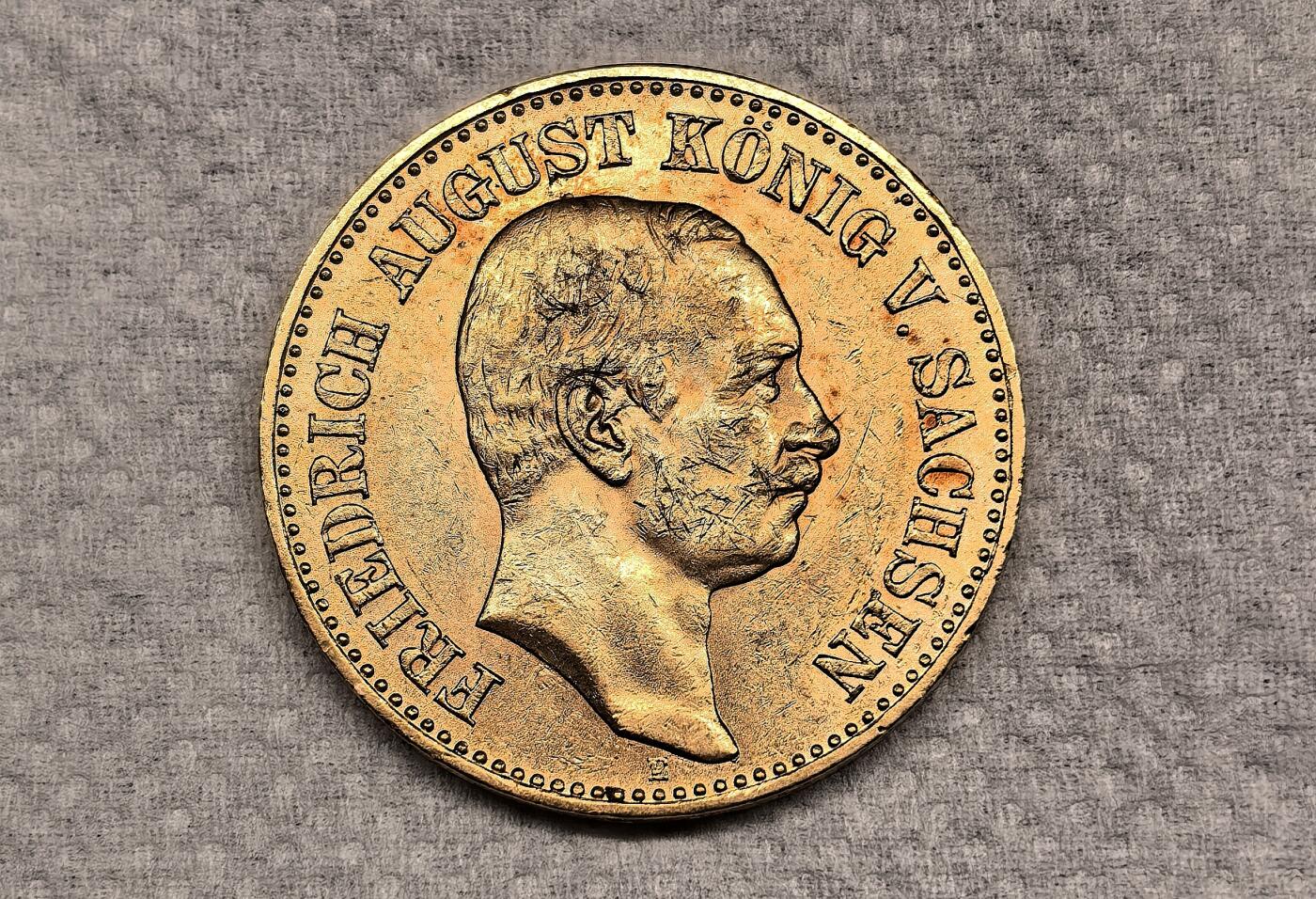 凡希社世界钱币微拍第二百九十期 1905德国萨克森20马克金币AU，7.965g，900金