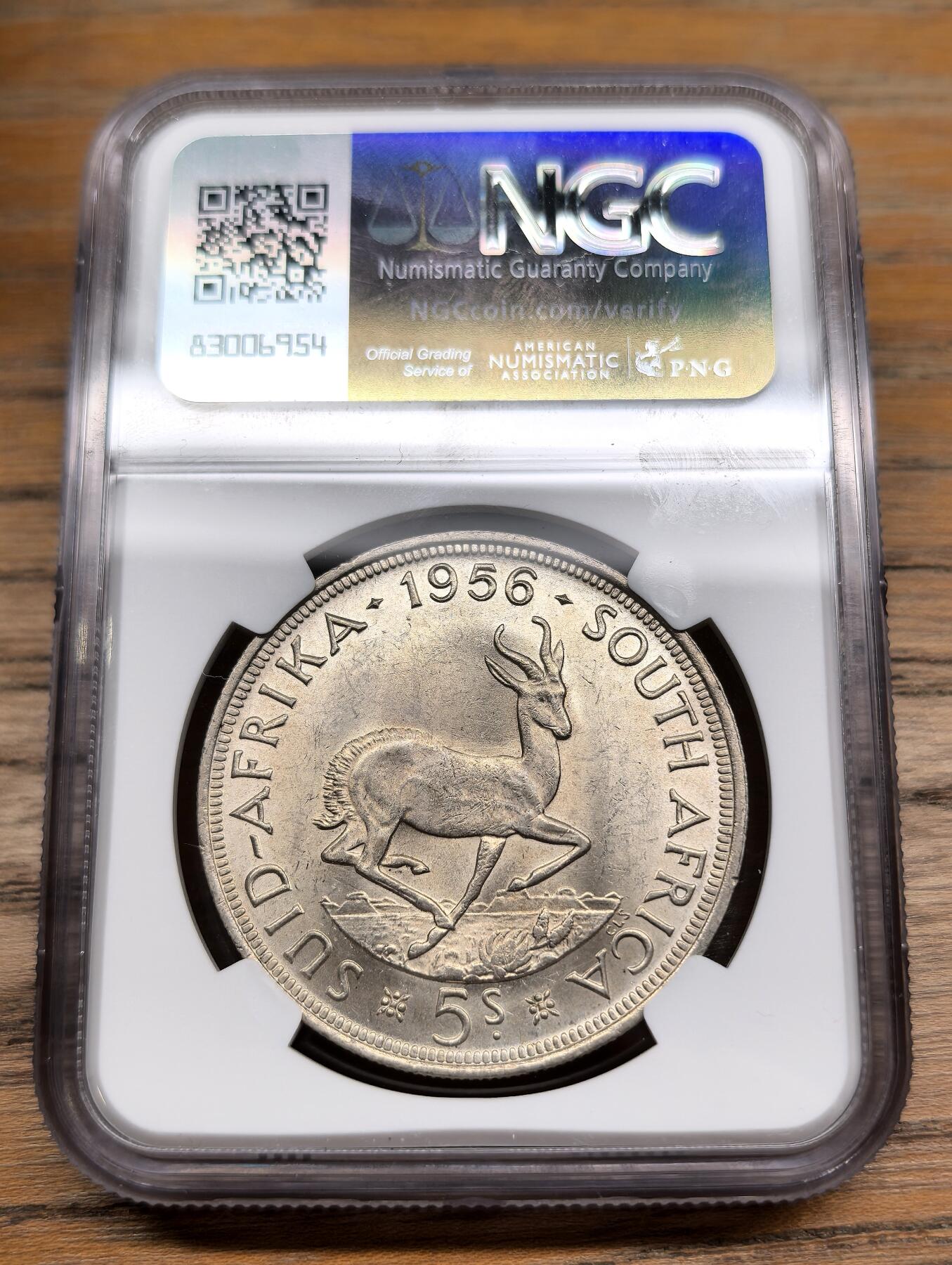 凡希社世界钱币微拍第二百九十期 1956南非伊丽莎白5先令大银NGC-MS63