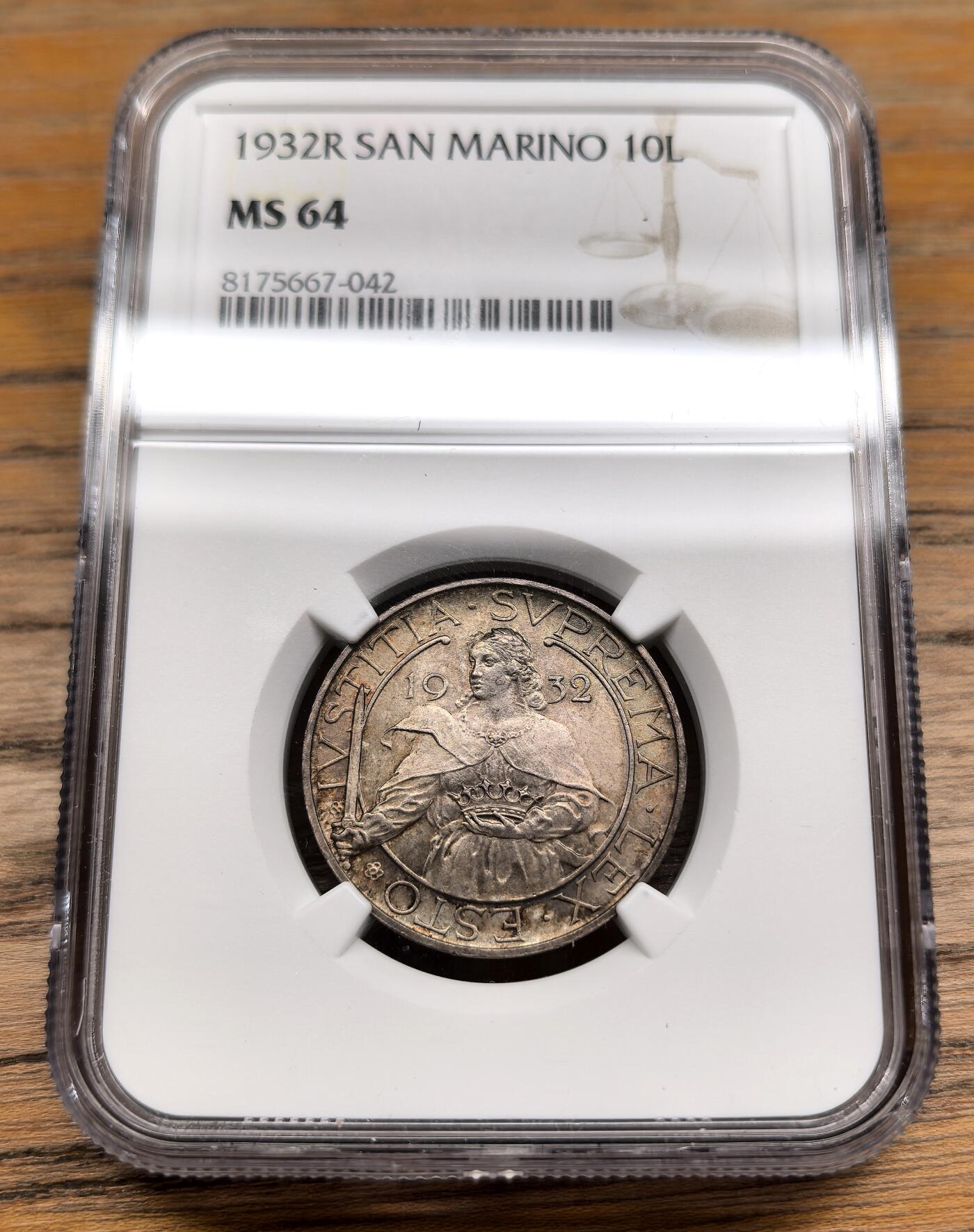 凡希社世界钱币微拍第二百九十期 1932圣马力诺10里拉银币NGC-MS64