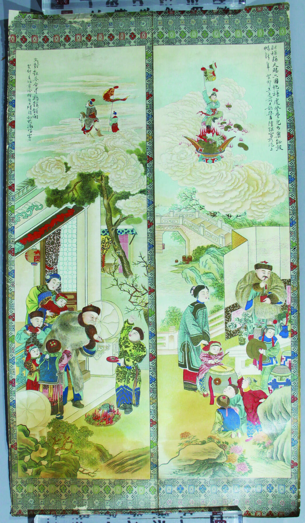 华宇2024年秋季拍卖会 清官宦人家，雍容华贵，三寸金莲，大鑲大拉衣裳。上海禮和洋行敬赠(见每张背面)四联一套。，尺寸：21.7×74CM，财禄繇天赐只因祝祷虔登堂儿女乐钲鼓畅新年癸卯立夏前日韵樵甫陆琪写扵沪上，火树银花合星桥铁锁开癸卯麦秋节吟梅居士陆琪记扵沪城需次，清注三分水娇藏四季花吟梅居士陆琪偶抚唐子畏画法，一树琼黄霰(xian)群芳冠素娥天香雲外落佳识兆登科韵樵写扵海上