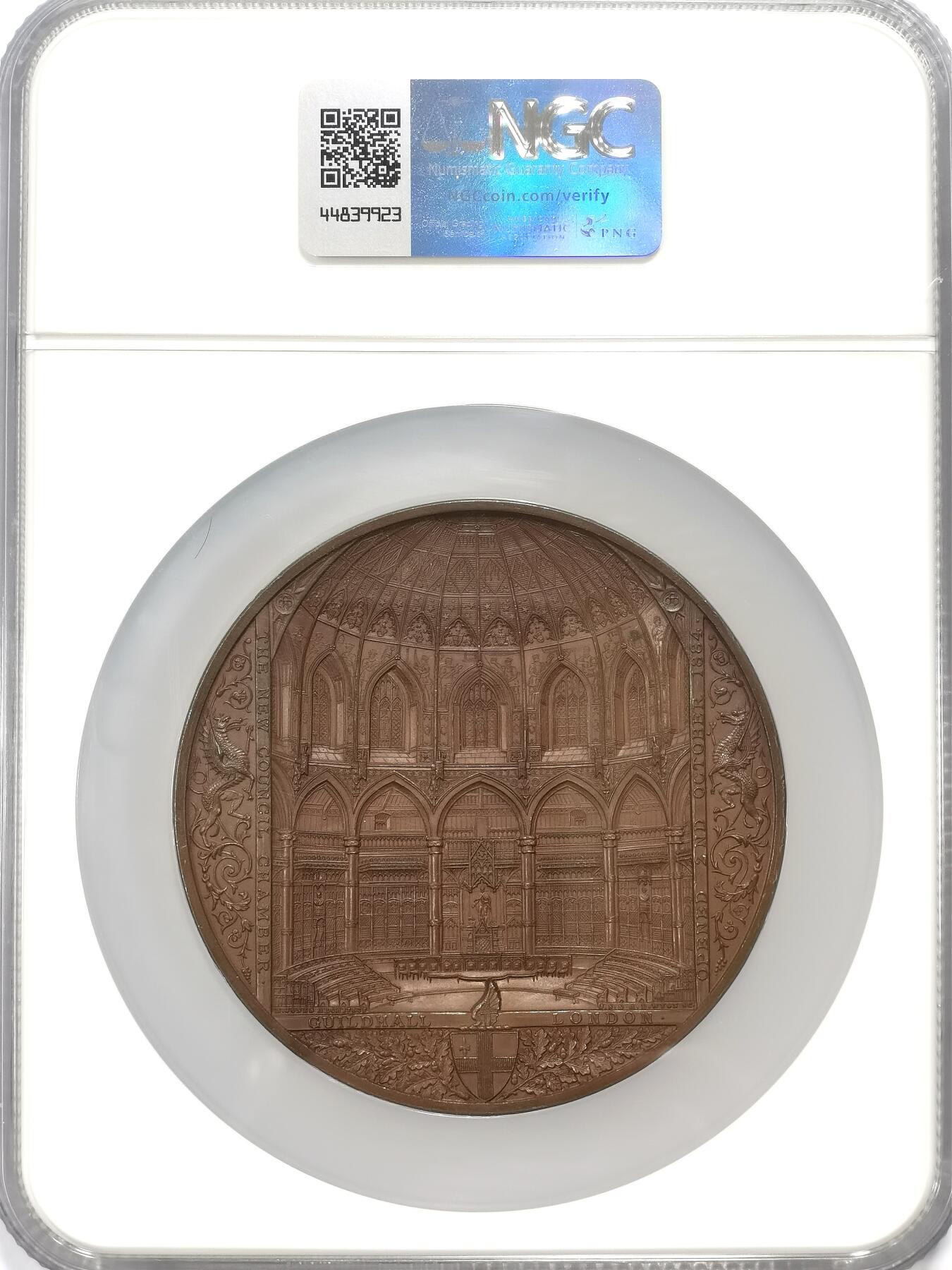 博洋堂“瑰宝之夜”第100期盛典专场（全场顺丰包邮） NGC MS64 WYON作品，金融城系列，1884年伦敦市政厅落成纪念铜章，原盒一对双黄蛋，非常难得