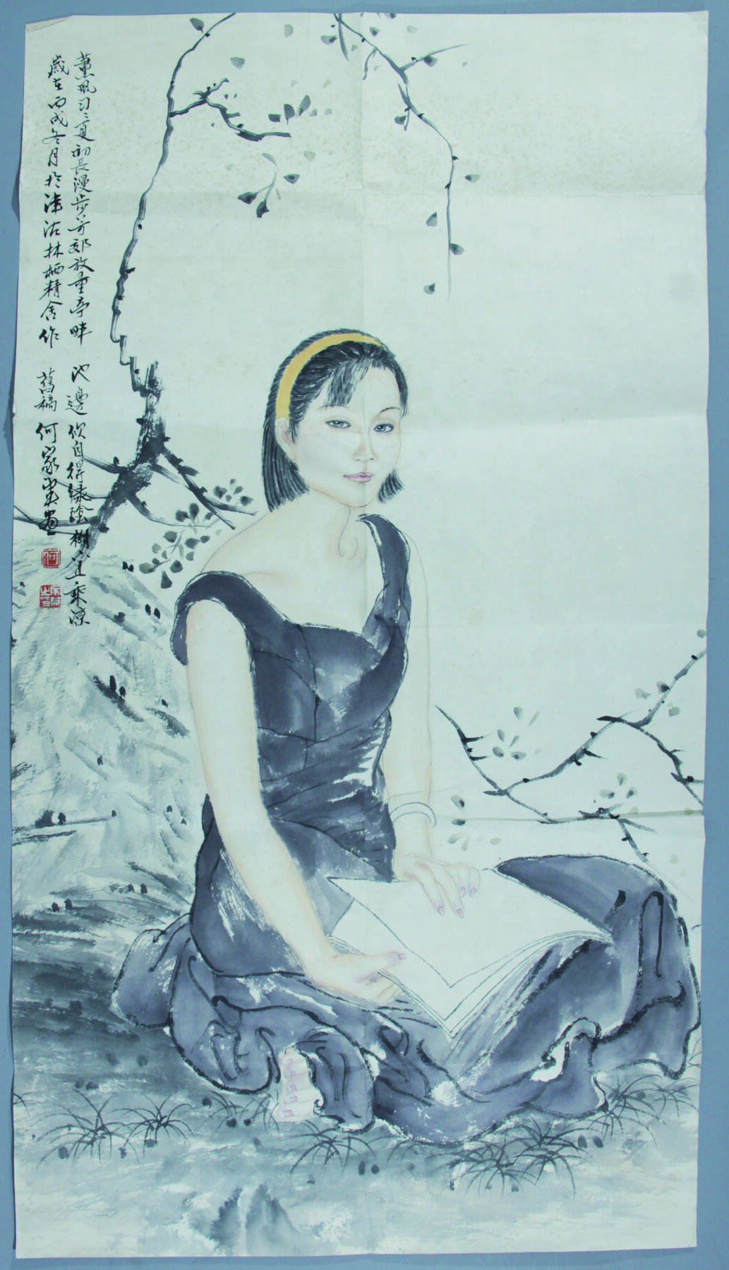 华宇2024年秋季拍卖会 何家英读书少女镜心一张，尺寸：48×85CM