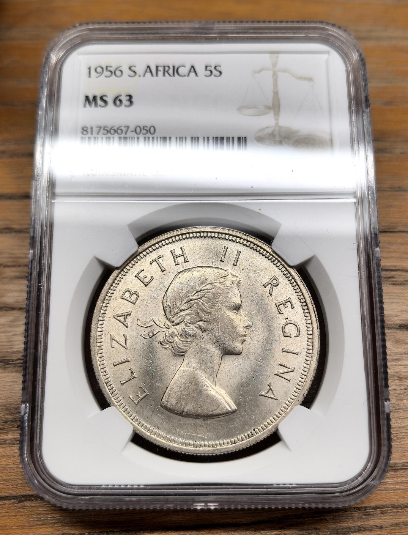 凡希社世界钱币微拍第二百九十期 1956南非伊丽莎白5先令大银NGC-MS63
