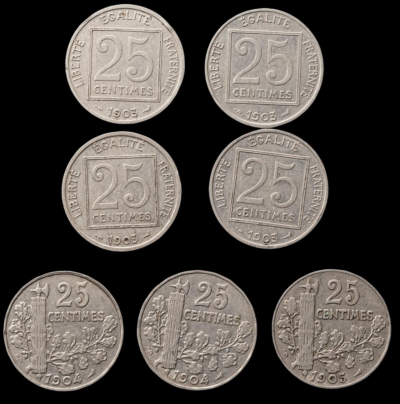 修遠堂世界钱币第四十七期 全场包邮 1903-1905年法国25分一组