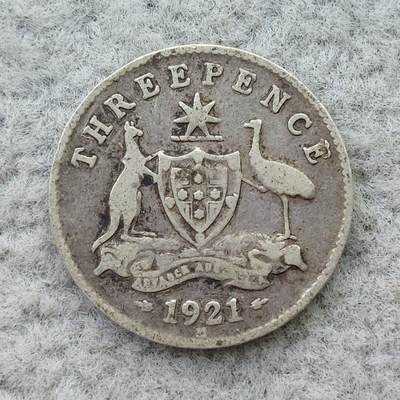 澳大利亚1921年M标乔治五世3便士银币 - 澳大利亚1921年M标乔治五世3便士银币