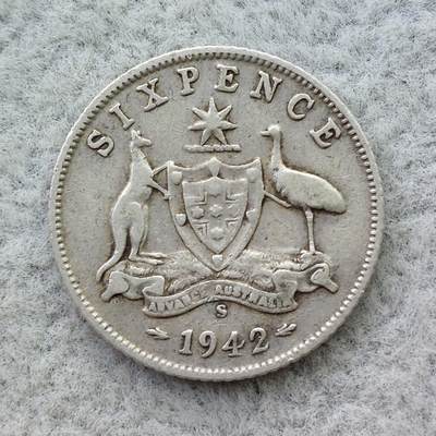 澳大利亚1942年S标乔治六世6便士银币 - 澳大利亚1942年S标乔治六世6便士银币