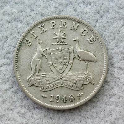 澳大利亚1948年乔治六世6便士银币 - 澳大利亚1948年乔治六世6便士银币