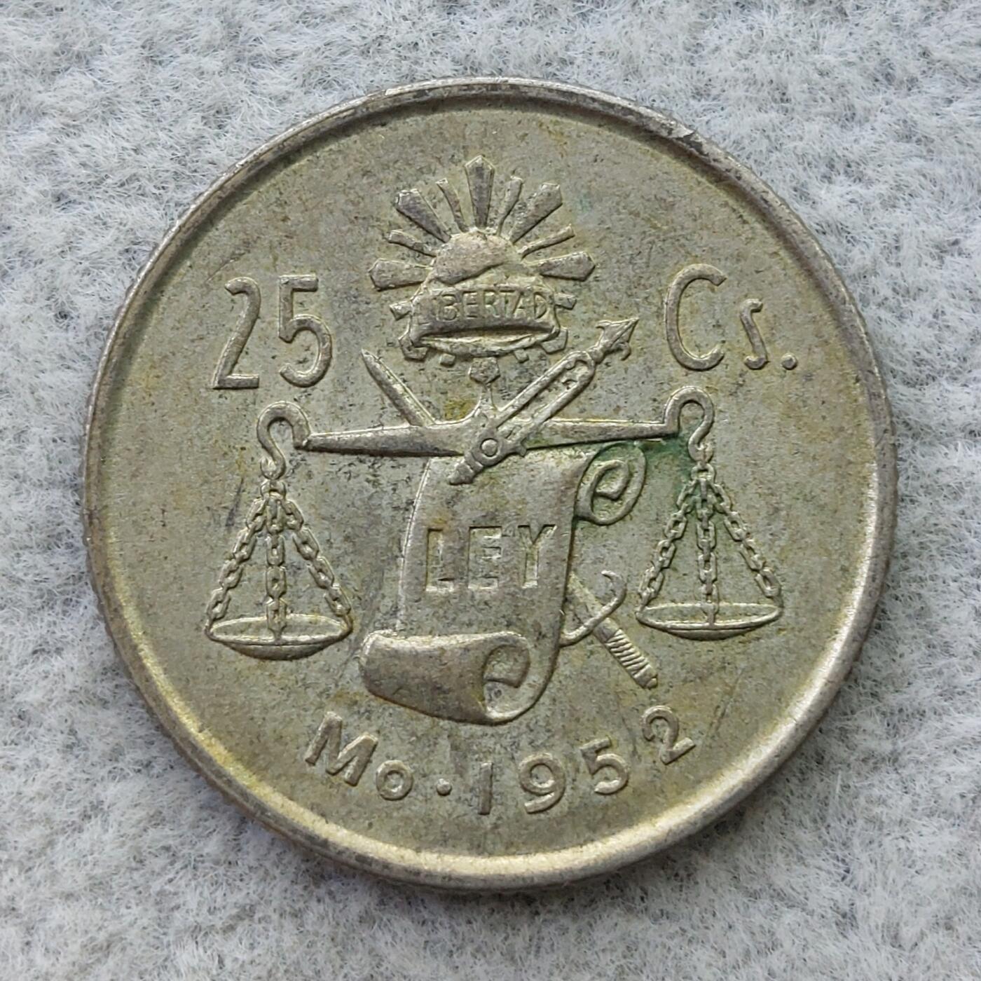 墨西哥1952年天平25分银币