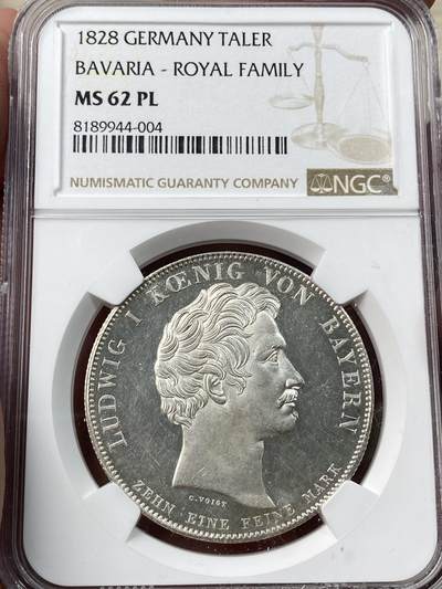 万国钱币拍卖第037期 - NGC MS62PL 1828年德国巴伐利亚路德维希一世皇室全家福历史泰勒 超强的镜面质感在以精工细作著称历史泰勒系列中也是傲视群雄的存在 无可挑剔的美感体现在币面的每一寸