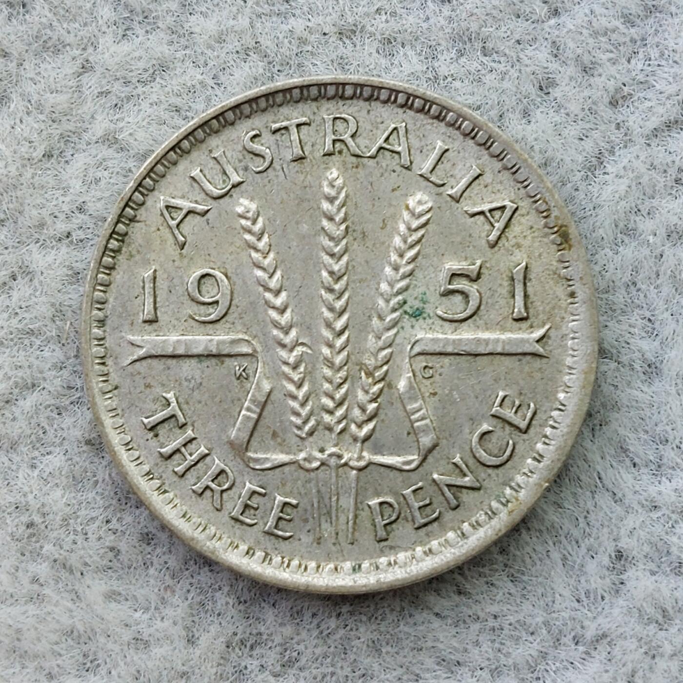 澳大利亚1951年乔治六世3便士银币