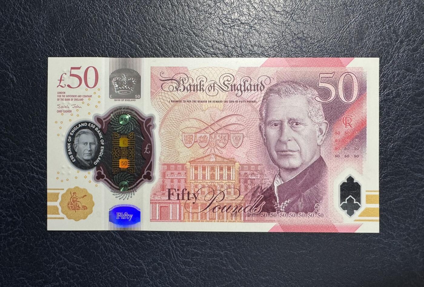 收藏联盟Quantum Auction 第393期拍卖  英国2024年50镑 品相UNC AJ01冠 号码无347  查理三世国王