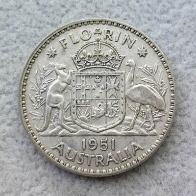 澳大利亚1951年乔治六世1佛罗林（2先令）银币 - 澳大利亚1951年乔治六世1佛罗林（2先令）银币