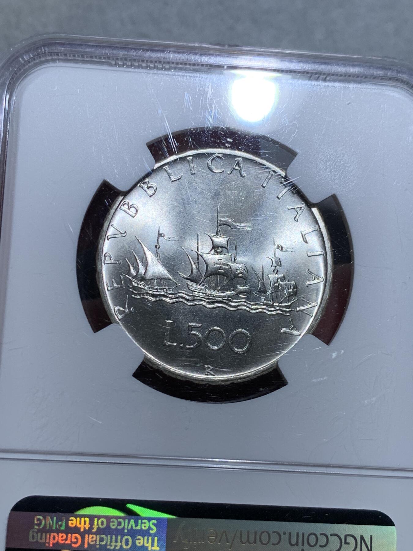《竞宝斋》第328场 周日，周一，周二 3场连拍 （全场包邮） NGC MS67 意大利 1969年 帆船少女500里拉银币 不做介绍——67天花板分数 好状态看得见