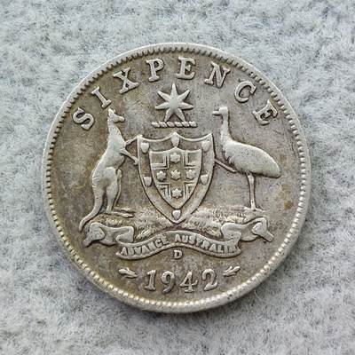 澳大利亚1942年D标乔治六世6便士银币 - 澳大利亚1942年D标乔治六世6便士银币