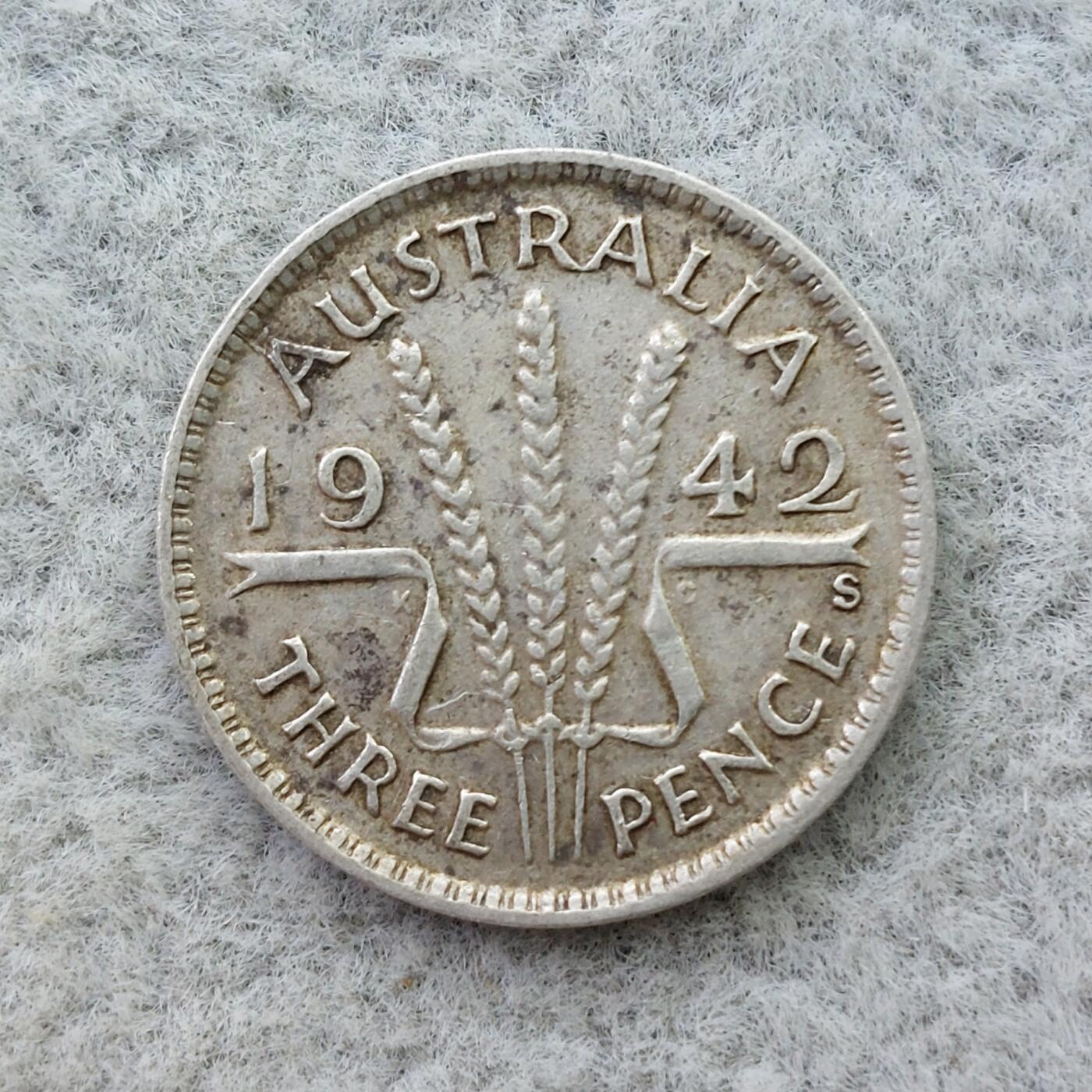 澳大利亚1942年S标乔治六世3便士银币