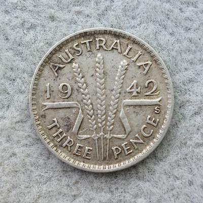 澳大利亚1942年S标乔治六世3便士银币 - 澳大利亚1942年S标乔治六世3便士银币