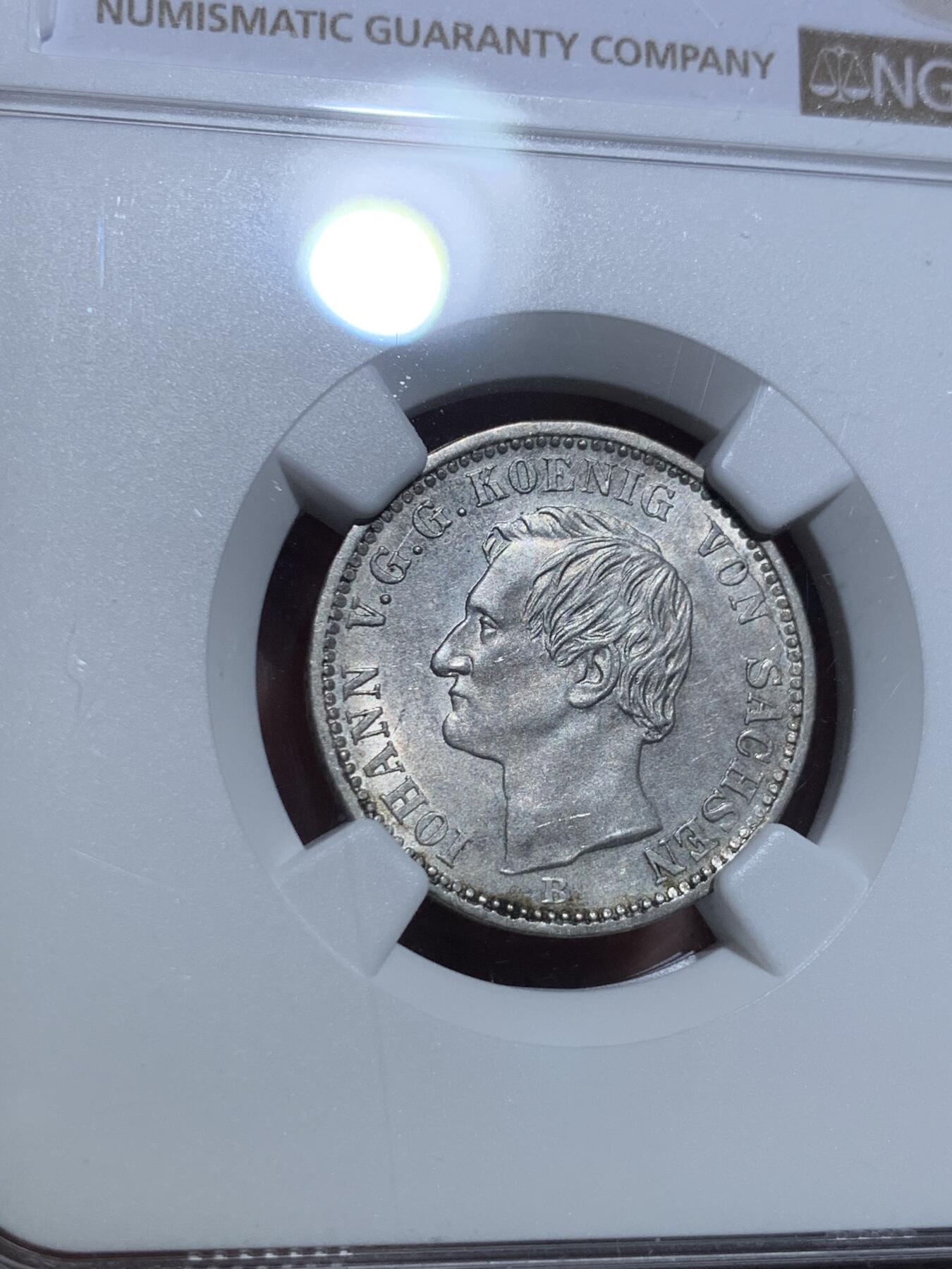 《竞宝斋》第328场 周日，周一，周二 3场连拍 （全场包邮） NGC MS62 德国萨克森1865年1/6泰勒银币