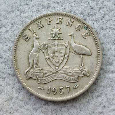 澳大利亚1957年伊丽莎白二世6便士银币 - 澳大利亚1957年伊丽莎白二世6便士银币