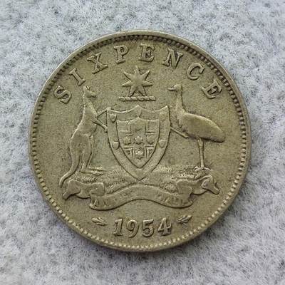 澳大利亚1954年伊丽莎白二世6便士银币 - 澳大利亚1954年伊丽莎白二世6便士银币