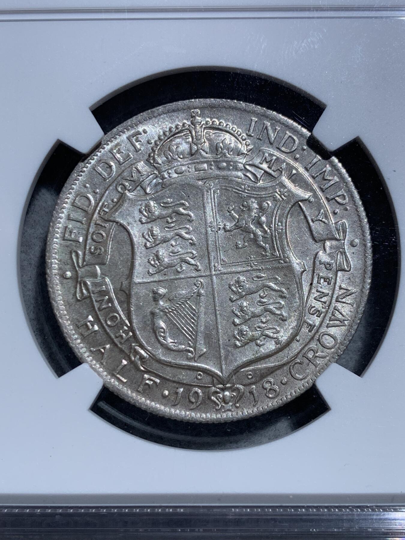 《竞宝斋》第328场 周日，周一，周二 3场连拍 （全场包邮） NGC AU58 英国1918年半克朗银币 （NGC标错1917）