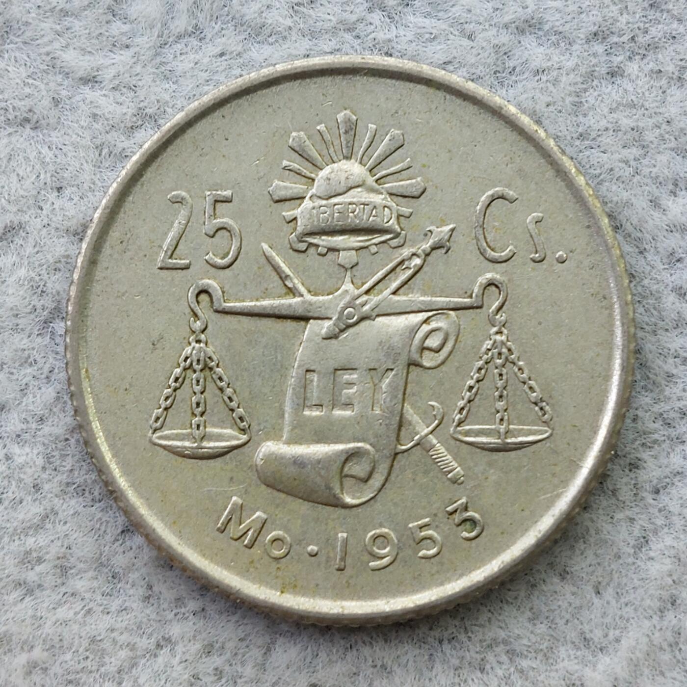 墨西哥1953年天平25分银币