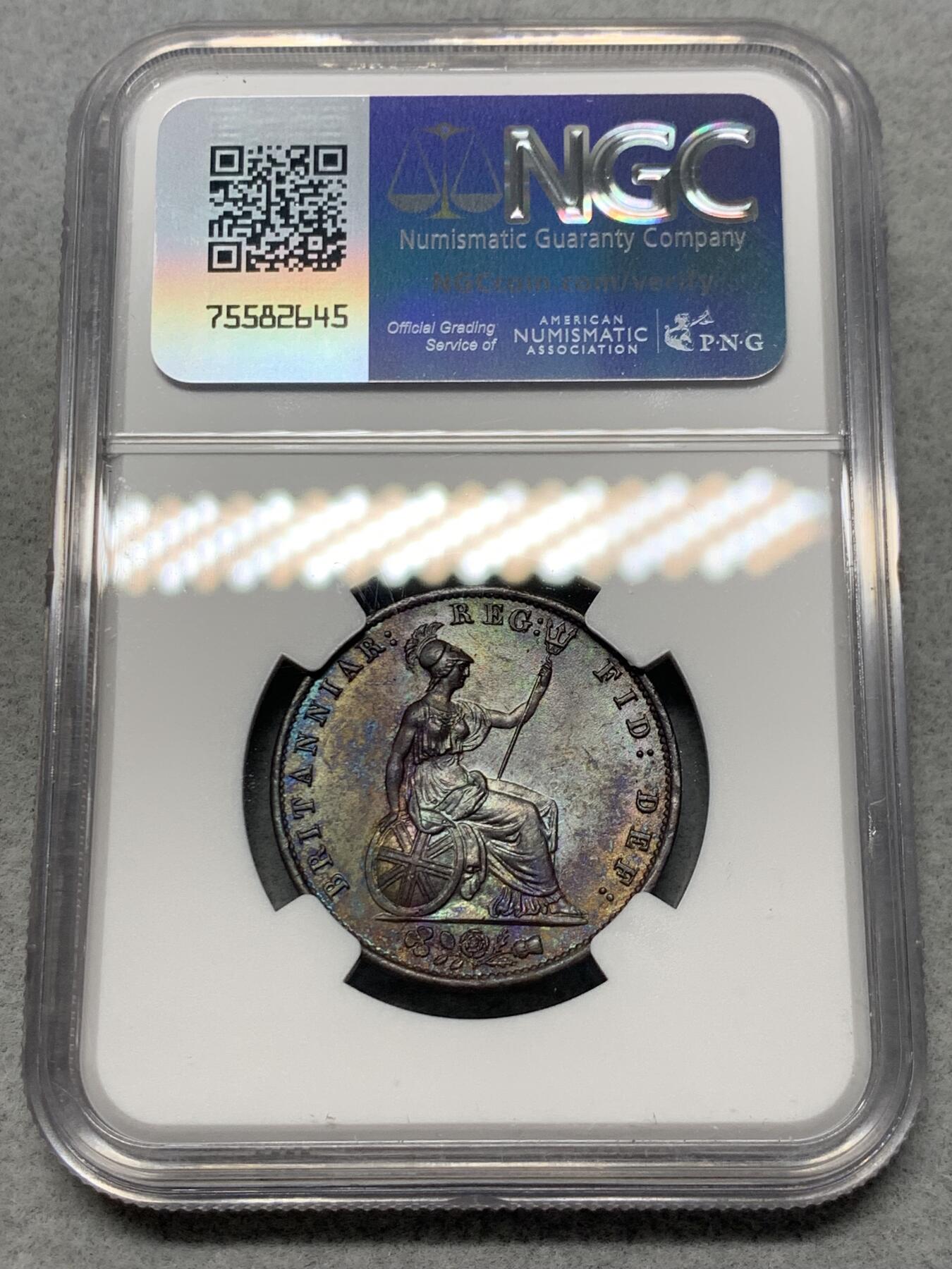 《竞宝斋》第328场 周日，周一，周二 3场连拍 （全场包邮） NGC MS62BN 英国1855年维多利亚1/2便士铜币（经典的青年维多利亚头像，小维爱好者的必备藏品）