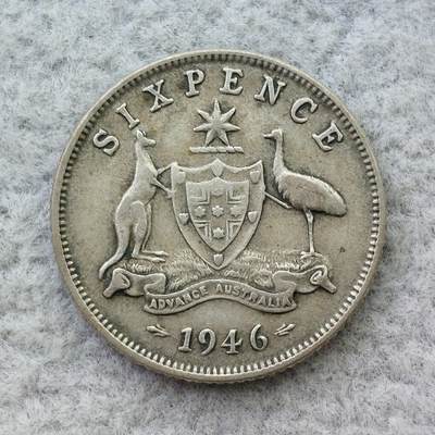 澳大利亚1946年乔治六世6便士银币 - 澳大利亚1946年乔治六世6便士银币
