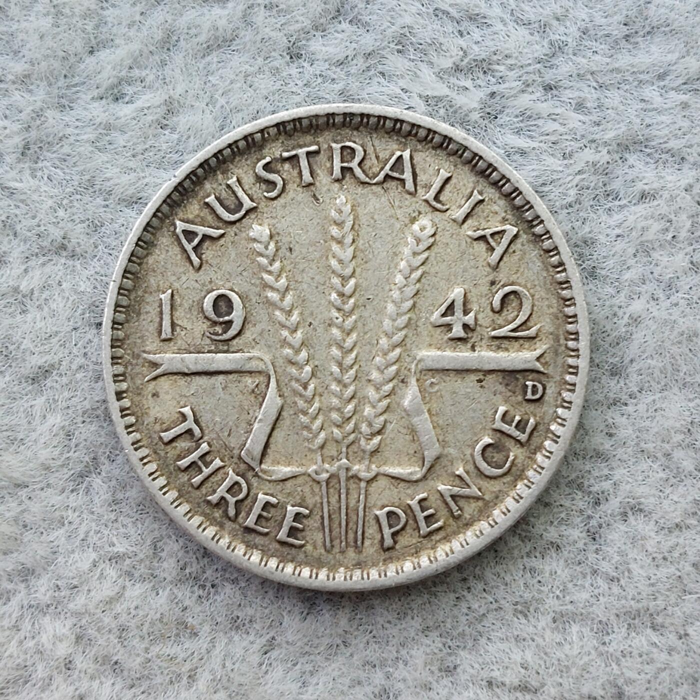 澳大利亚1942年D标乔治六世3便士银币