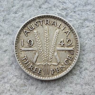 澳大利亚1942年D标乔治六世3便士银币 - 澳大利亚1942年D标乔治六世3便士银币