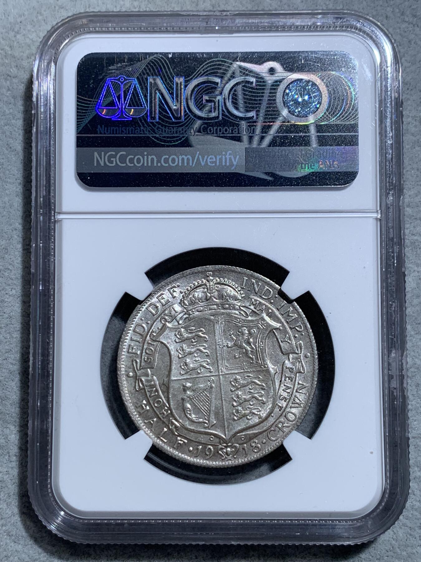 《竞宝斋》第328场 周日，周一，周二 3场连拍 （全场包邮） NGC AU58 英国1918年半克朗银币 （NGC标错1917）