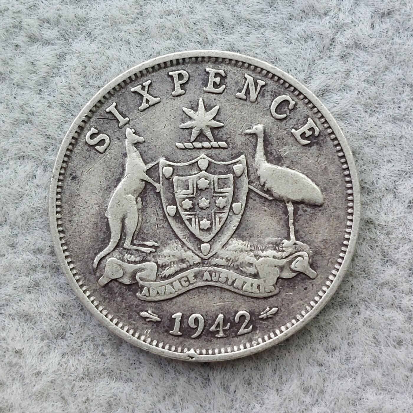 澳大利亚1942年乔治六世6便士银币