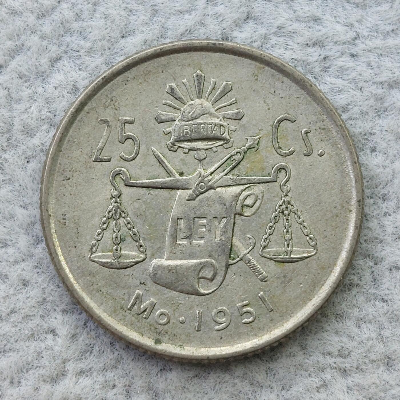 墨西哥1951年天平25分银币
