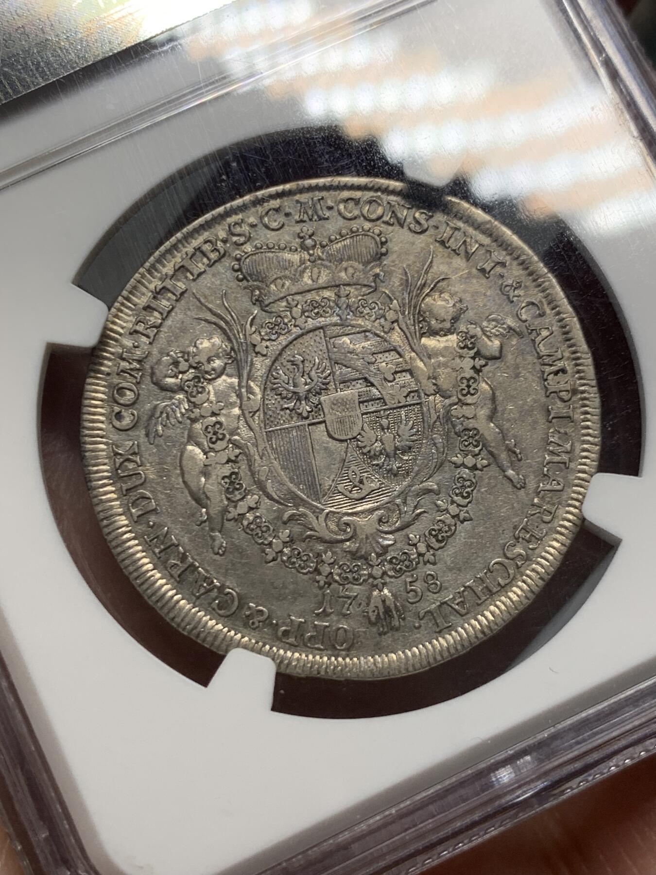 《竞宝斋》第328场 周日，周一，周二 3场连拍 （全场包邮） NGC XF45 列支敦士登  1758年 温泽尔一世 半泰勒银币 单一年份900枚的发行量 值得珍藏