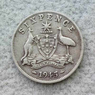 澳大利亚1945年乔治六世6便士银币 - 澳大利亚1945年乔治六世6便士银币
