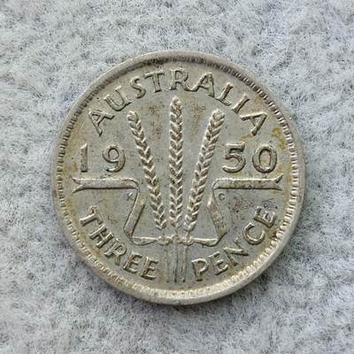 澳大利亚1950年乔治六世3便士银币 - 澳大利亚1950年乔治六世3便士银币