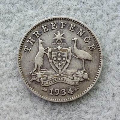 澳大利亚1934年乔治五世3便士银币 - 澳大利亚1934年乔治五世3便士银币