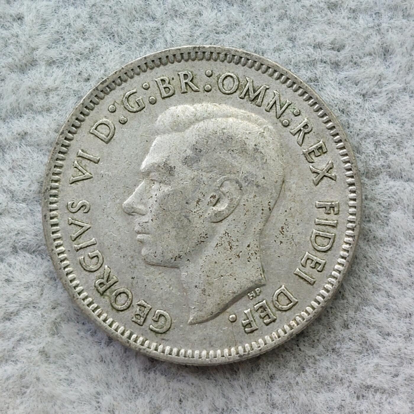 澳大利亚1951年PL标乔治六世6便士银币
