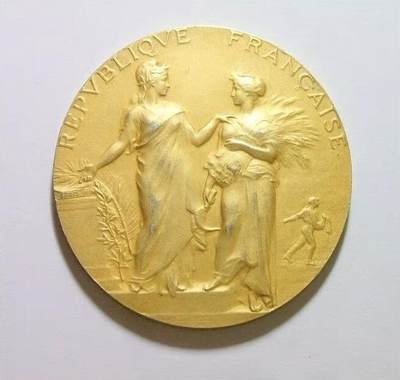 法国1900年前后女神玛丽安娜高浮雕精制大镀金银章带原盒42MM37克 - 法国1900年前后女神玛丽安娜高浮雕精制大镀金银章带原盒42MM37克