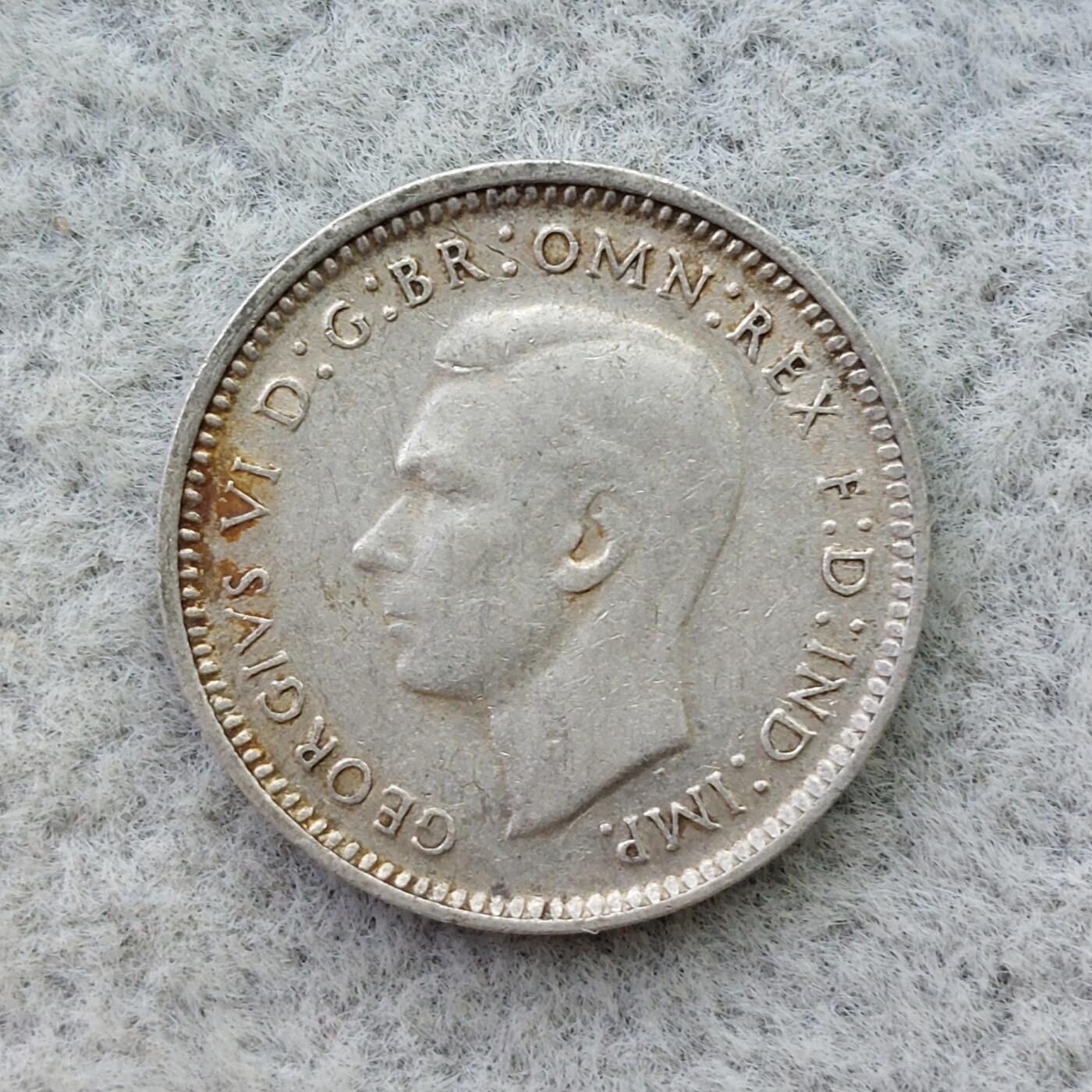 澳大利亚1944年S标乔治六世3便士银币