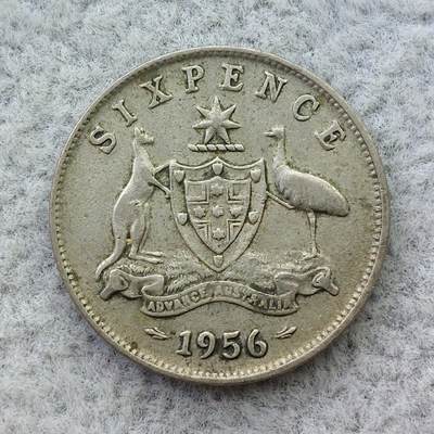 澳大利亚1956年伊丽莎白二世6便士银币 - 澳大利亚1956年伊丽莎白二世6便士银币