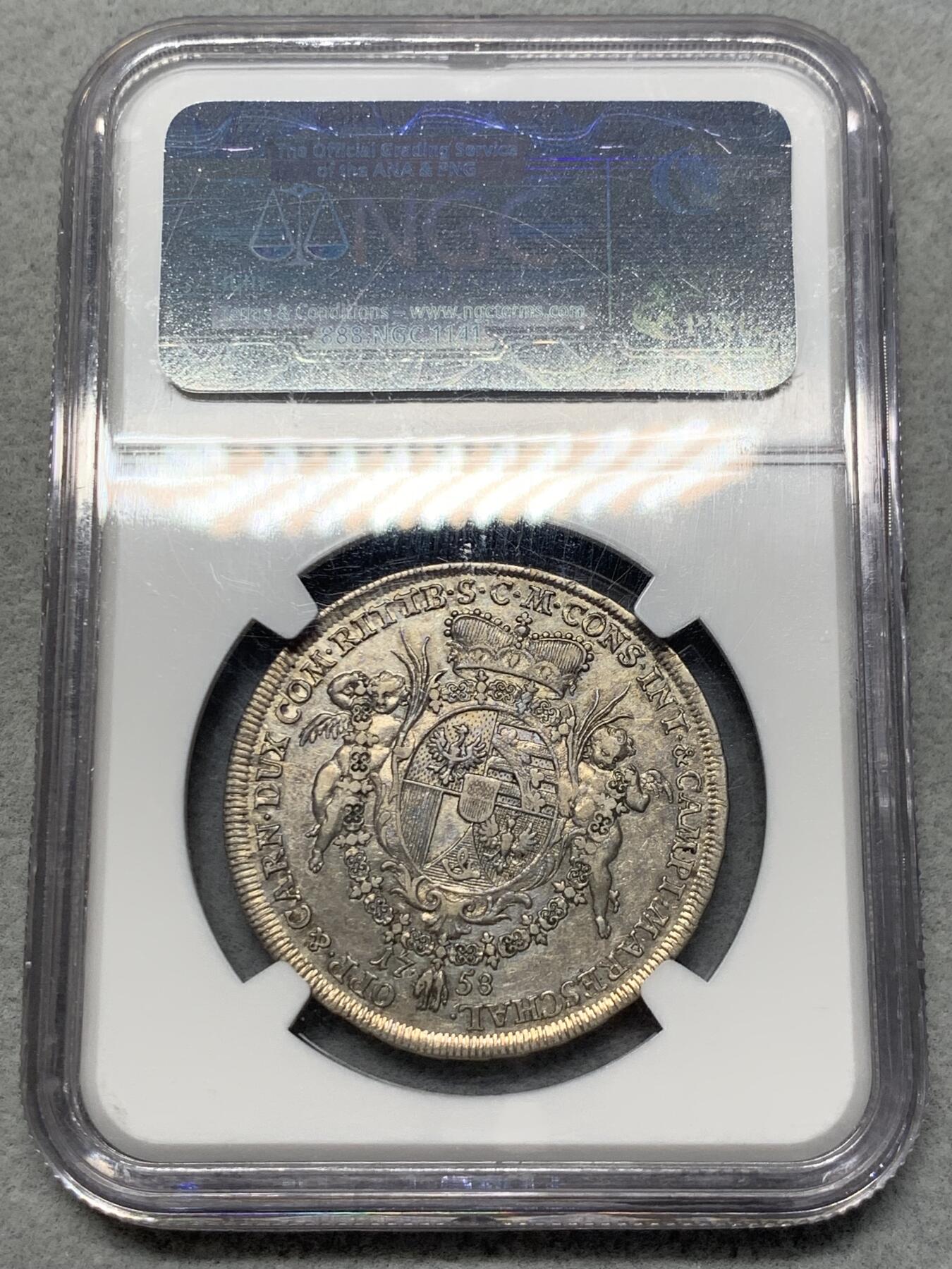 《竞宝斋》第328场 周日，周一，周二 3场连拍 （全场包邮） NGC XF45 列支敦士登  1758年 温泽尔一世 半泰勒银币 单一年份900枚的发行量 值得珍藏