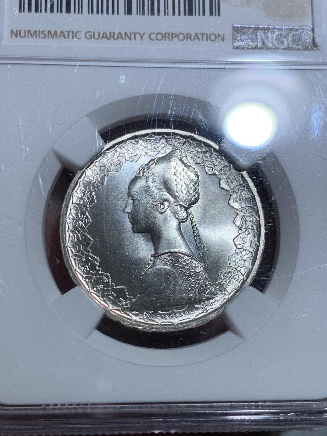 《竞宝斋》第328场 周日，周一，周二 3场连拍 （全场包邮） NGC MS67 意大利 1969年 帆船少女500里拉银币 不做介绍——67天花板分数 好状态看得见