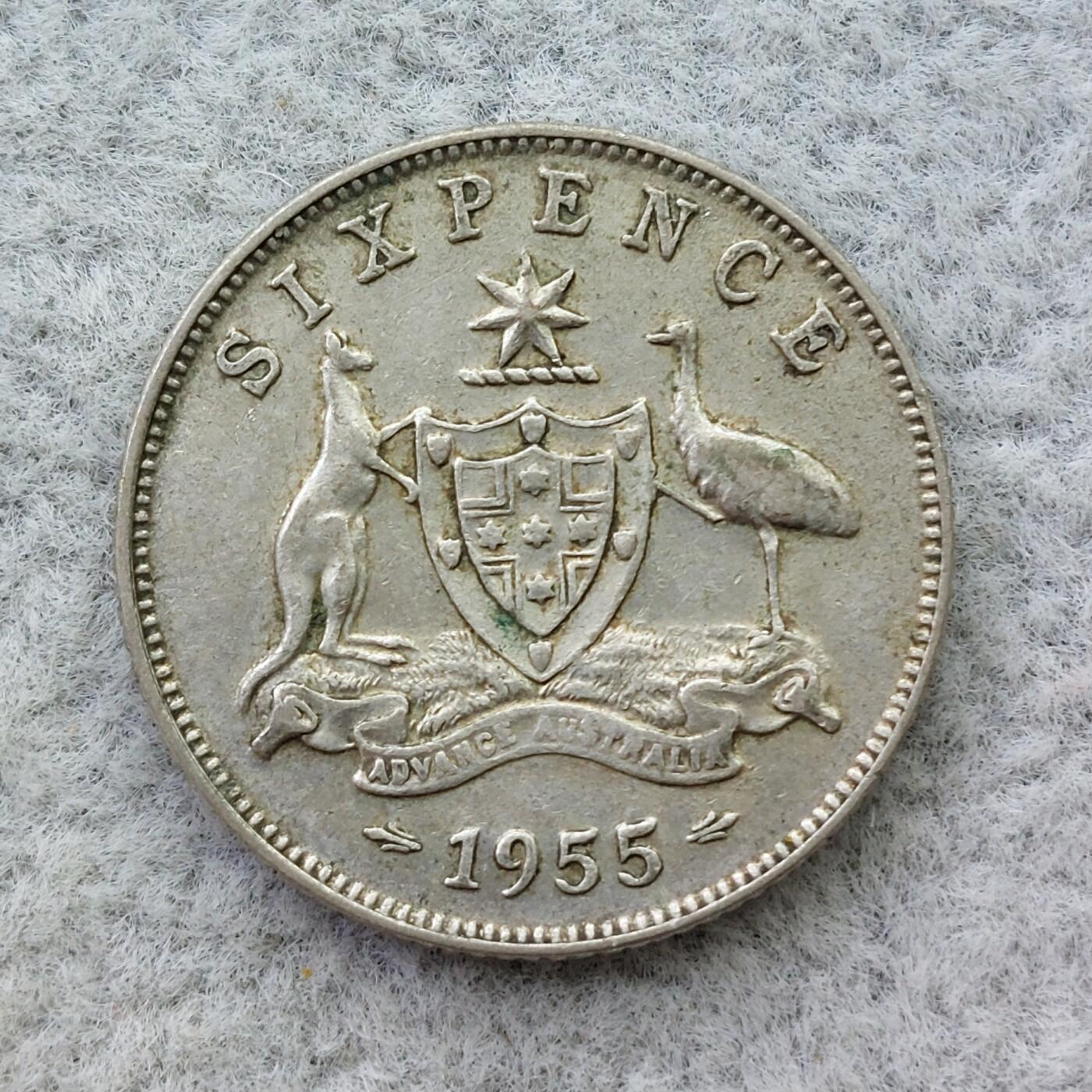 澳大利亚1955年伊丽莎白二世6便士银币