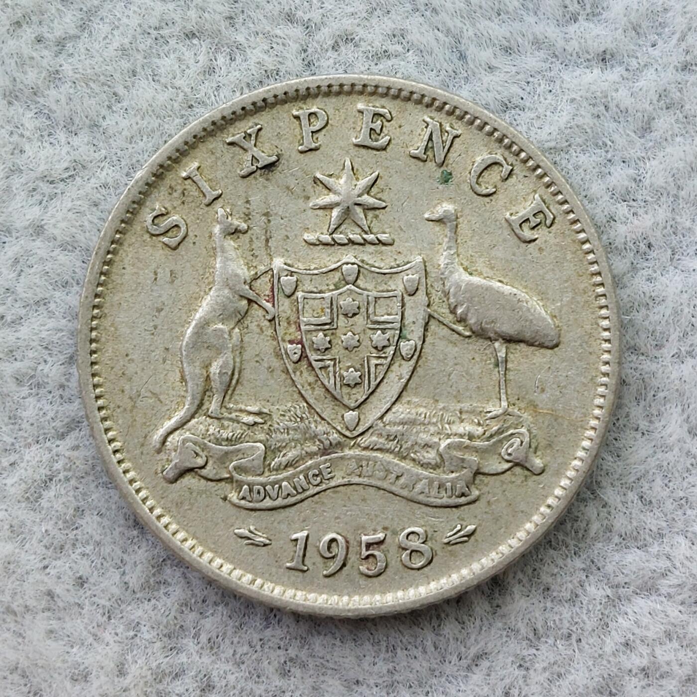 澳大利亚1958年伊丽莎白二世6便士银币