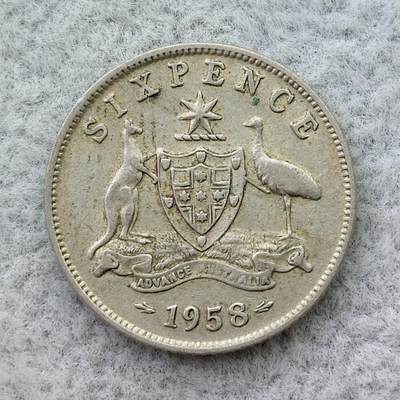 澳大利亚1958年伊丽莎白二世6便士银币 - 澳大利亚1958年伊丽莎白二世6便士银币