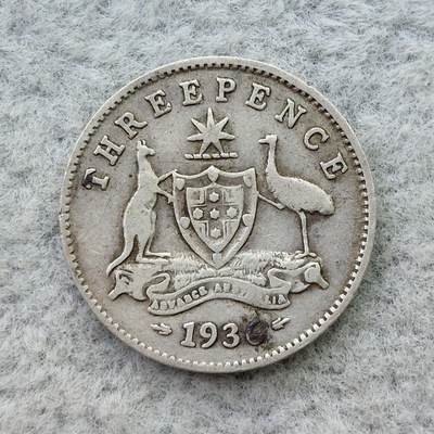 澳大利亚1936年乔治五世3便士银币 - 澳大利亚1936年乔治五世3便士银币