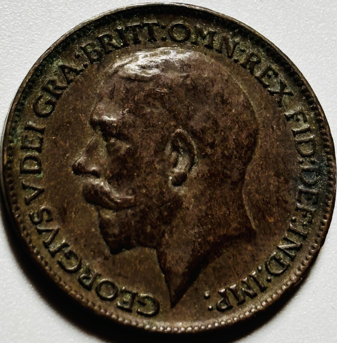 文馨钱币收藏第187 场 巧克力美品 1914 年英国乔五版法新古铜币