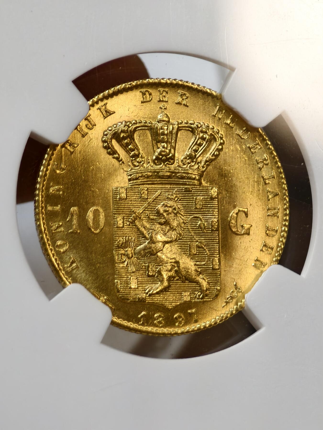 MGC-MS65荷兰1897年威廉明娜女王10盾金币金萝莉萝莉金